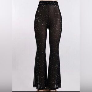 Women’s Size Large Sheer Mesh Pants Bell Bottom Rave Festival Dance Outfit